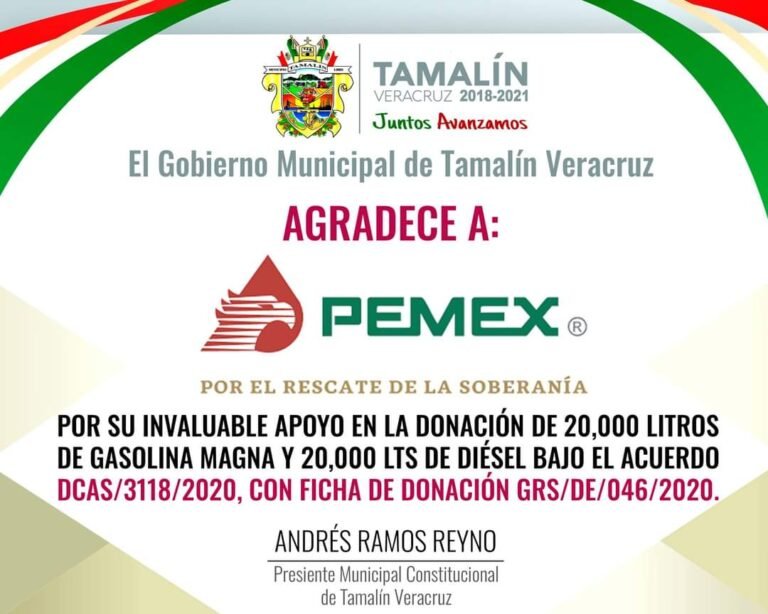 RECIBE AYUNTAMIENTO DE TAMALIN VALIOSA DONACION DE PEMEX