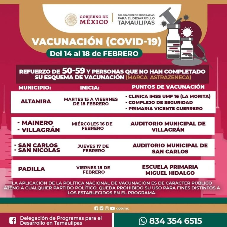 Arranca vacunación de refuerzo Covid-19 para mayores de 50 años en Altamira