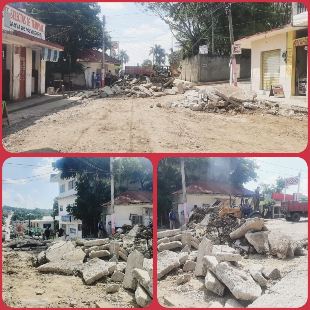 EN MARCHA LA REHABILITACION DE CALLES EN EL CENTRO DE TEMPOAL