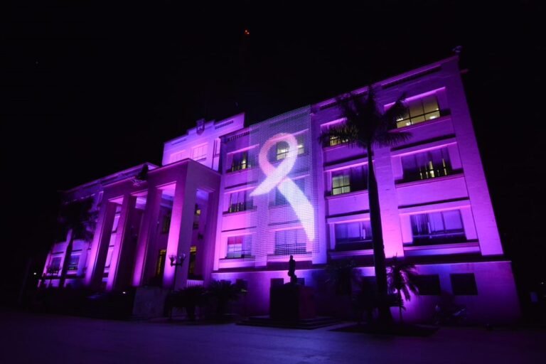 Iluminan de rosa Palacio de Gobierno