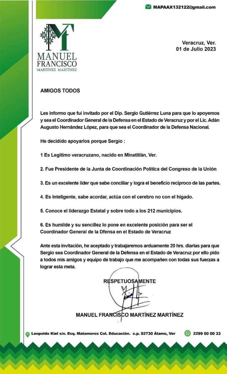 APOYA MANUEL FRANCISCO MARTÍNEZ A  SERGIO GUTIÉRREZ LUNA