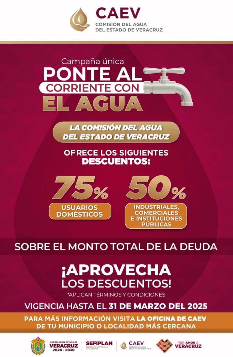 CAEV invita a aprovechar descuentos de la campaña única “Ponte al Corriente con el Agua”