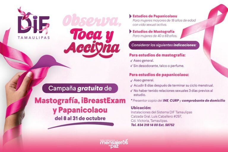 Invita DIF Tamaulipas a la campaña de prevención y detección de cáncer de mama “Observa, Toca y Acciona”