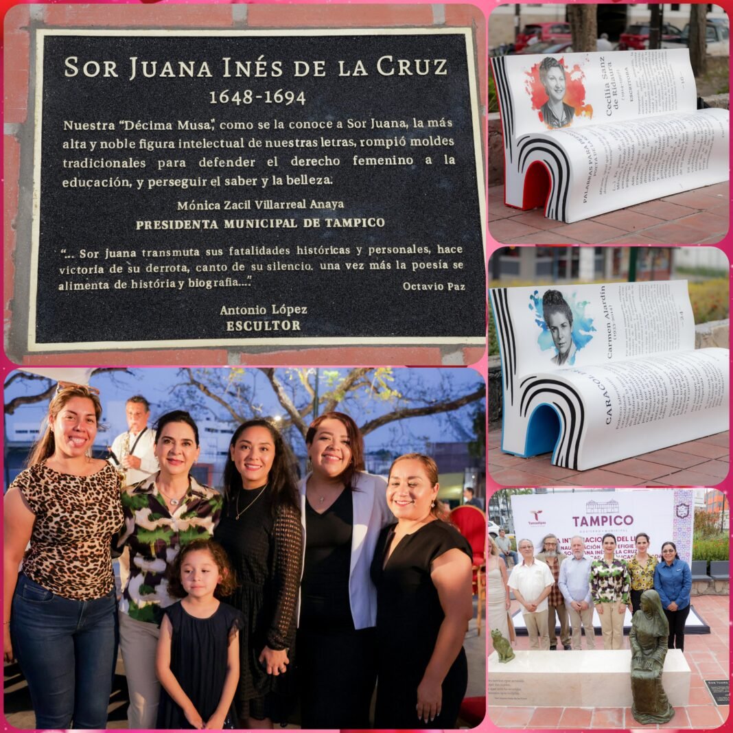 Devela Mónica Villarreal escultura de Sor Juana Inés de la Cruz e inaugura Espacio de Creadoras Tampiqueñas