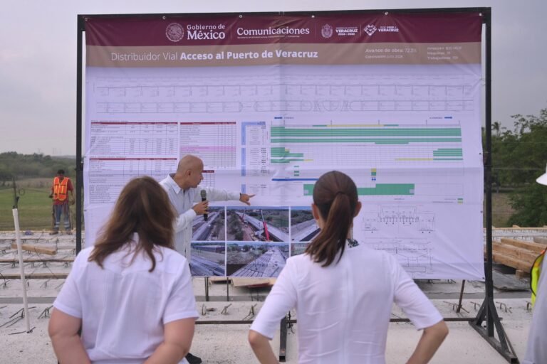 Supervisan Claudia Sheinbaum y Rocío Nahle avance del Distribuidor Vial de Veracruz; estará listo en julio