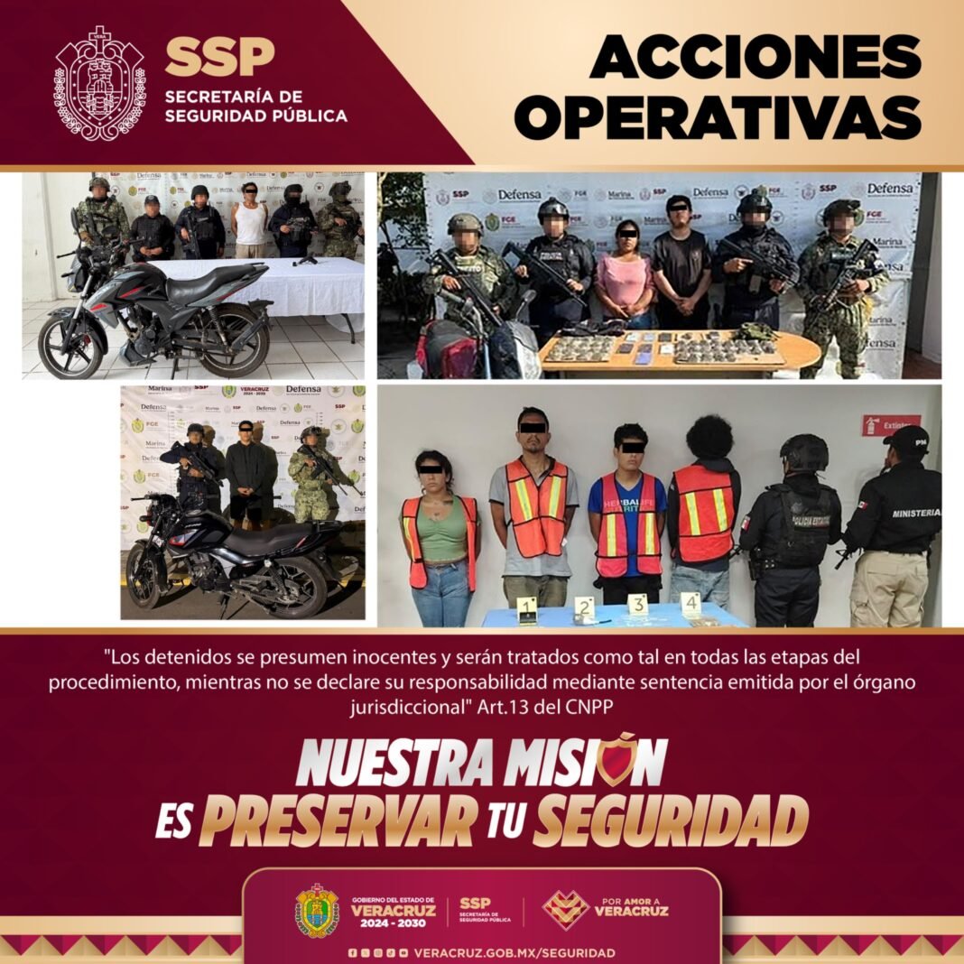30 DETENIDOS EN OPERATIVOS EN VERACRUZ; ASEGURAN DROGAS, ARMAS Y 13 VEHÍCULOS