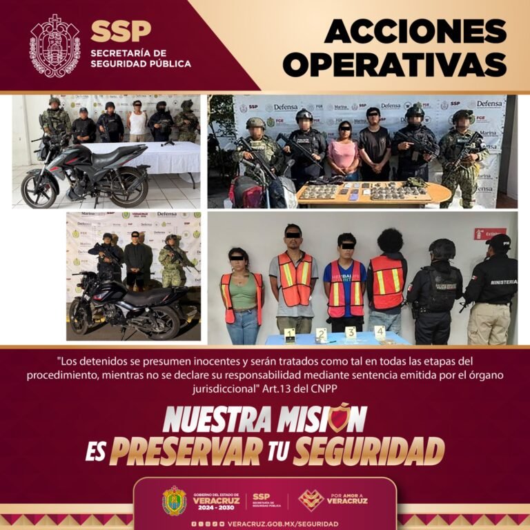 30 DETENIDOS EN OPERATIVOS EN VERACRUZ; ASEGURAN DROGAS, ARMAS Y 13 VEHÍCULOS
